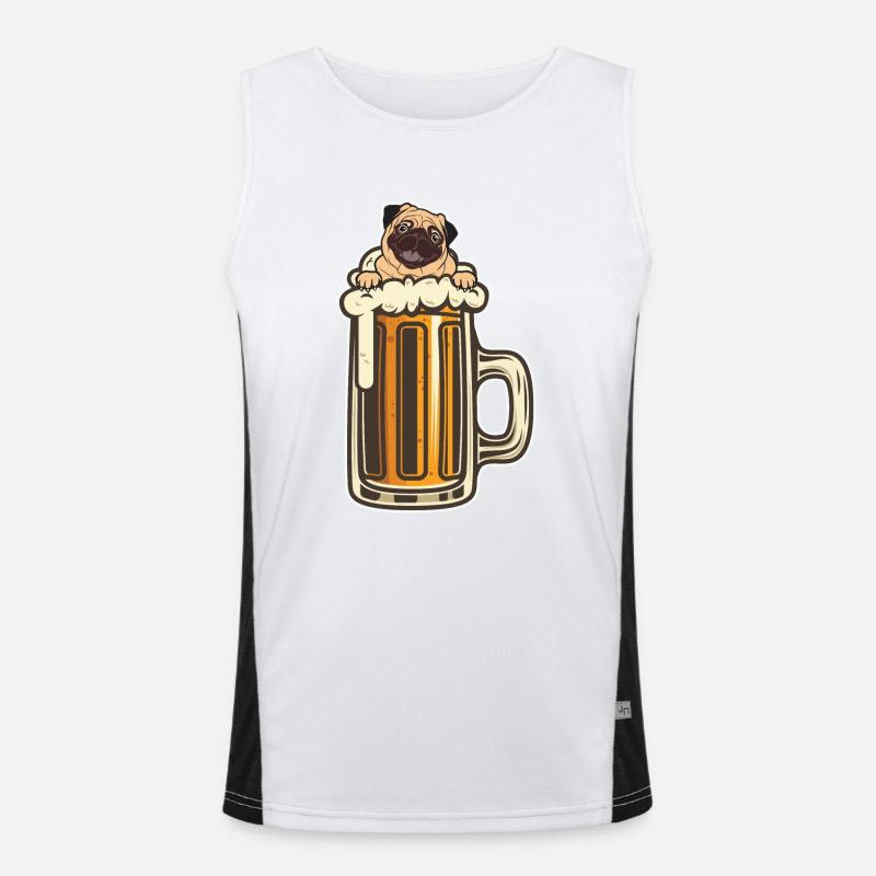 Mops in Bier Party Feier Hund Sarkasmus Funktionelles Kontrast-Tank Top für Männer 