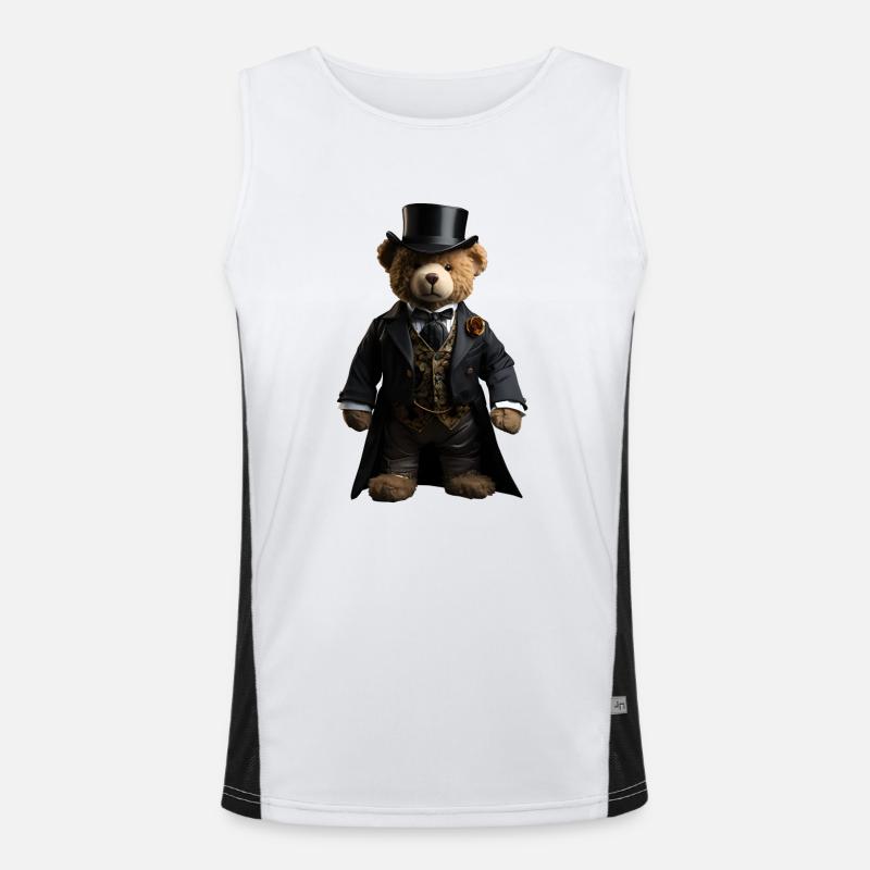 Plush bear in black tailcoat - Men's Functional Contrast Tank Top  - white/black