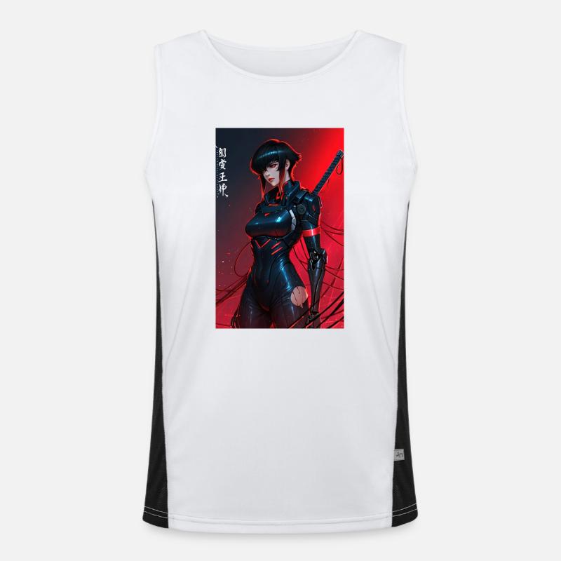 Red Wired Cyberpunk Samurai mit Katana Funktionelles Kontrast-Tank Top für Männer 
