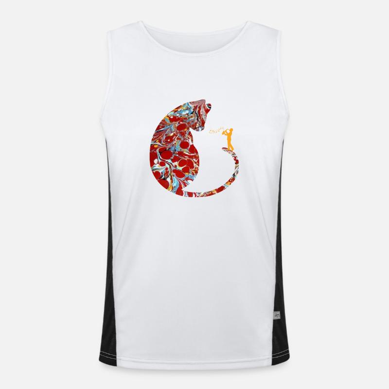 cat with saxophone e 251 - Men's Functional Contrast Tank Top  - white/black
