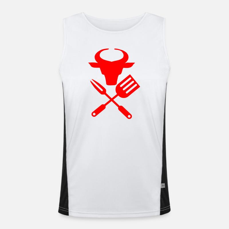 Bull head Barbeque tools, kitchen utensils - Men's Functional Contrast Tank Top  - white/black