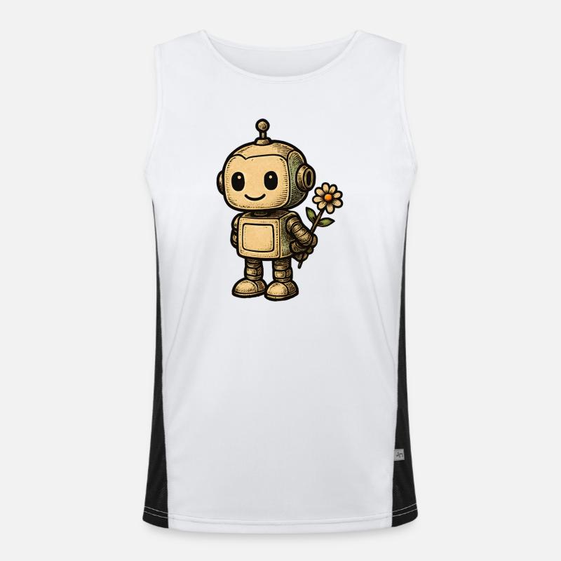 Robot mit Blume Funktionelles Kontrast-Tank Top für Männer 