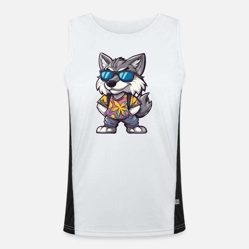 Wolf Comic Vacation - Men's Functional Contrast Tank Top  - white/black