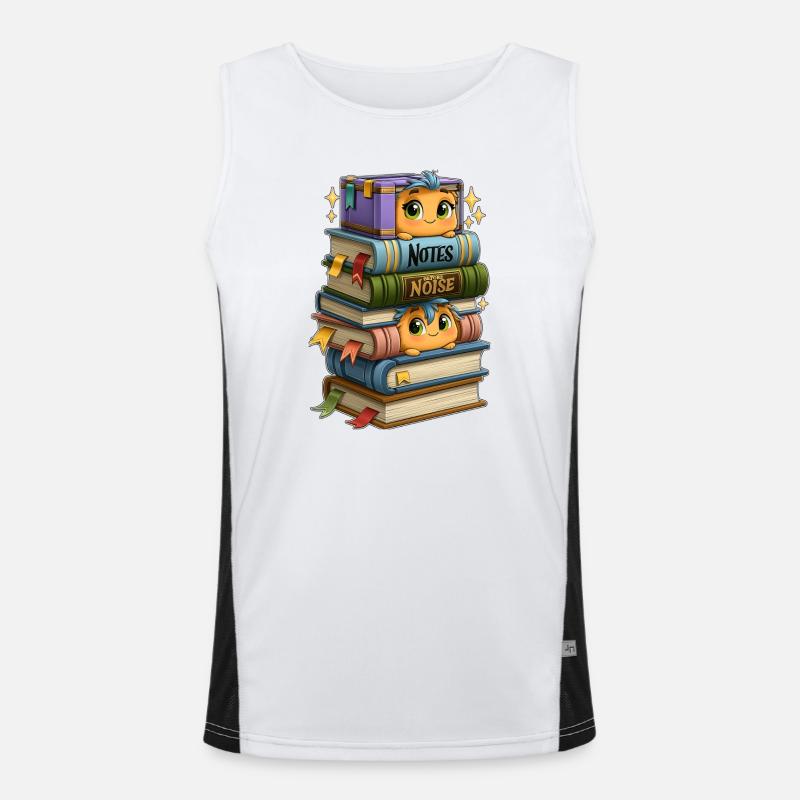 Book Stack with Birds - Men's Functional Contrast Tank Top - white/black