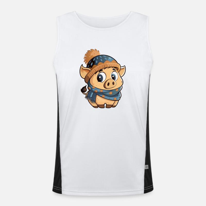 Mignon cochon avec écharpe et chapeau à pompon. Débardeur respirant contrasté Homme 