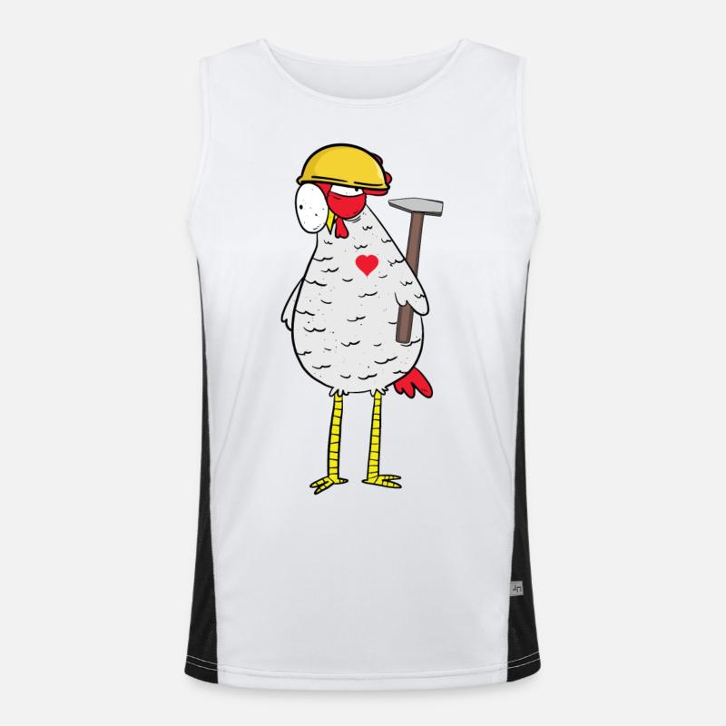 Handwerker Huhn Hammer Herz Baustelle Berufe Job Funktionelles Kontrast-Tank Top für Männer 
