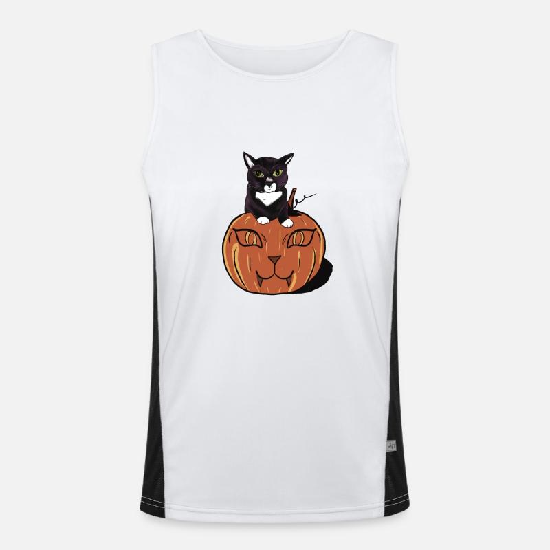 Halloween Schwarze Katze Funktionelles Kontrast-Tank Top für Männer 