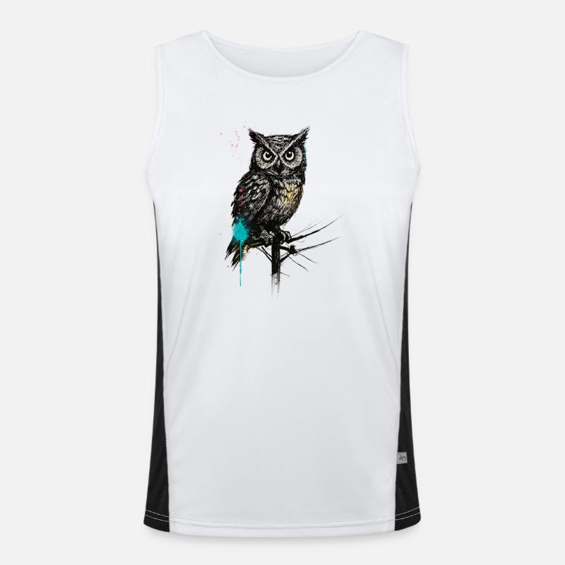 NachtEule mit Farbspritzern Funktionelles Kontrast-Tank Top für Männer 