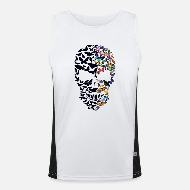 Kopf des Todes Schmetterling Schädel Form Schädel Zitat Geist Funktionelles Kontrast-Tank Top für Männer 