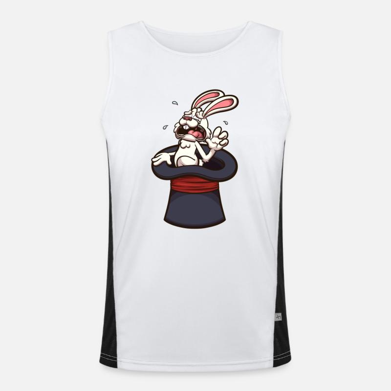 Frightened White Rabbit In Magician Hat Men's Functional Contrast Tank Top 