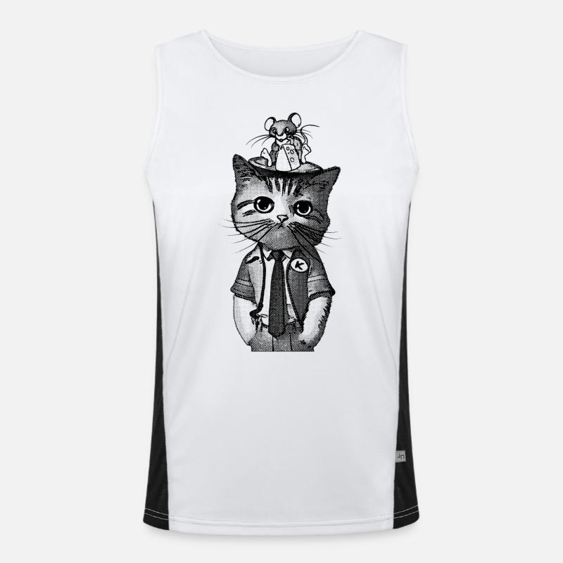 Auf dem Kopf einer Katze sitzt eine junge Maus. Funktionelles Kontrast-Tank Top für Männer 