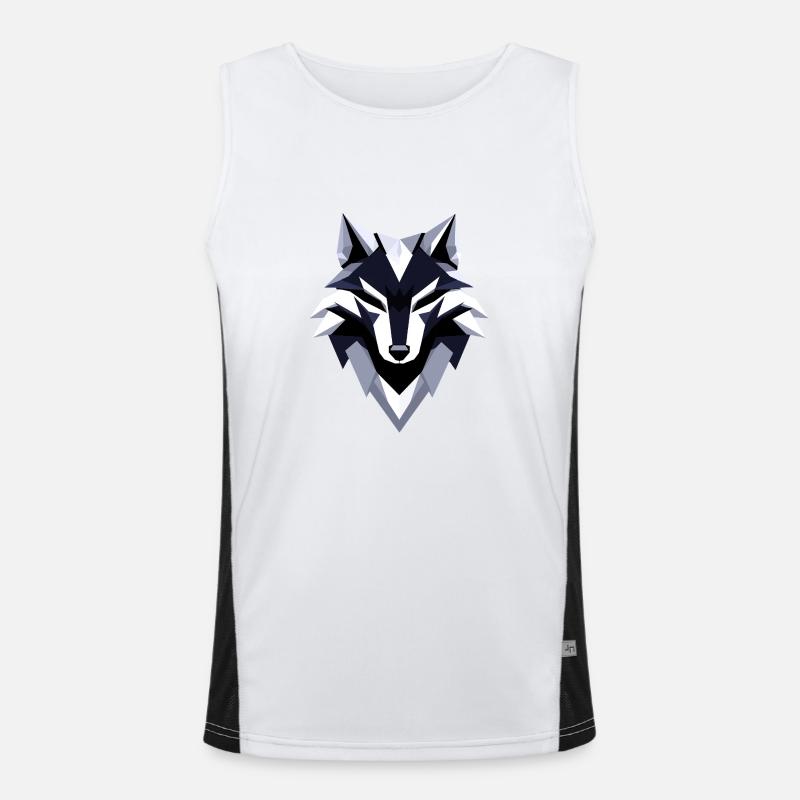 Wolf Low Poly Logo Design - Men's Functional Contrast Tank Top - white/black