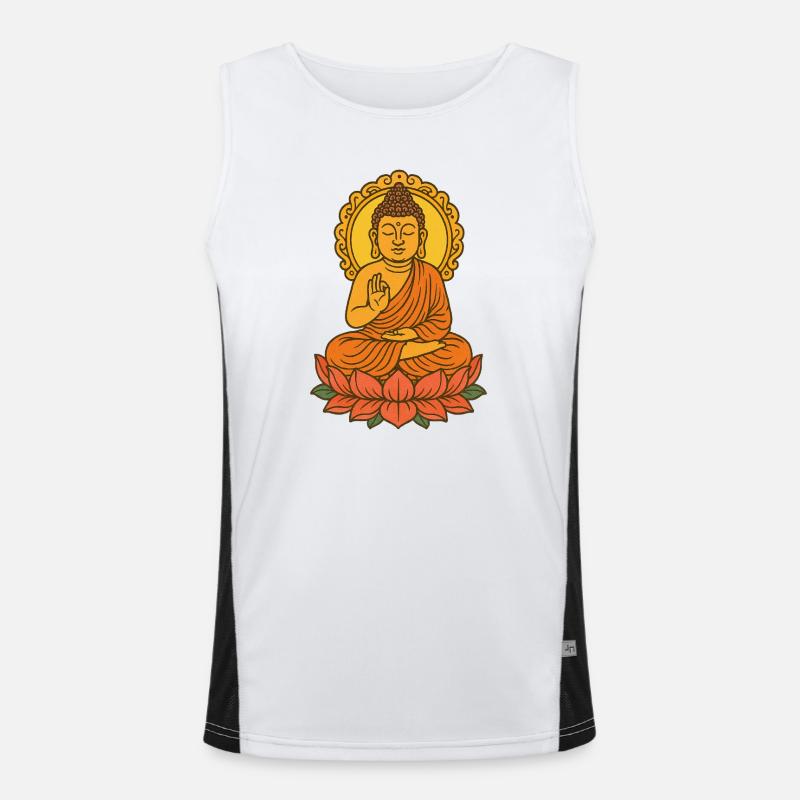 Meditative Buddha on Lotus Design Men's Functional Contrast Tank Top 