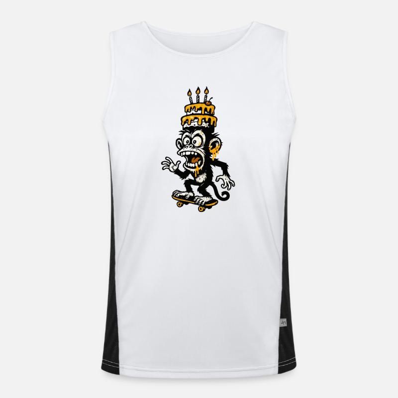 Absurd Monkey Birthday Cake Illustration Men's Functional Contrast Tank Top 