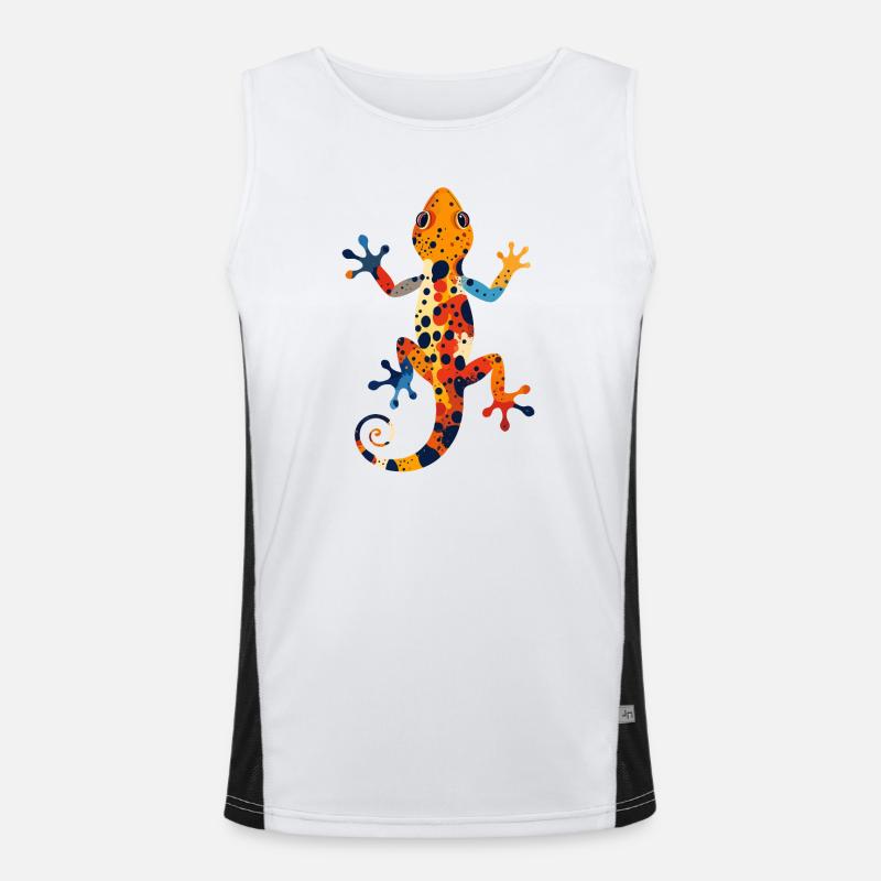 Bunter Gecko Farbexplosion Echse Kunst Motiv Funktionelles Kontrast-Tank Top für Männer 