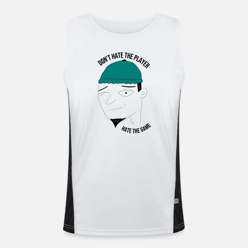 Don't hate the player, hate the game - man - Men's Functional Contrast Tank Top  - white/black