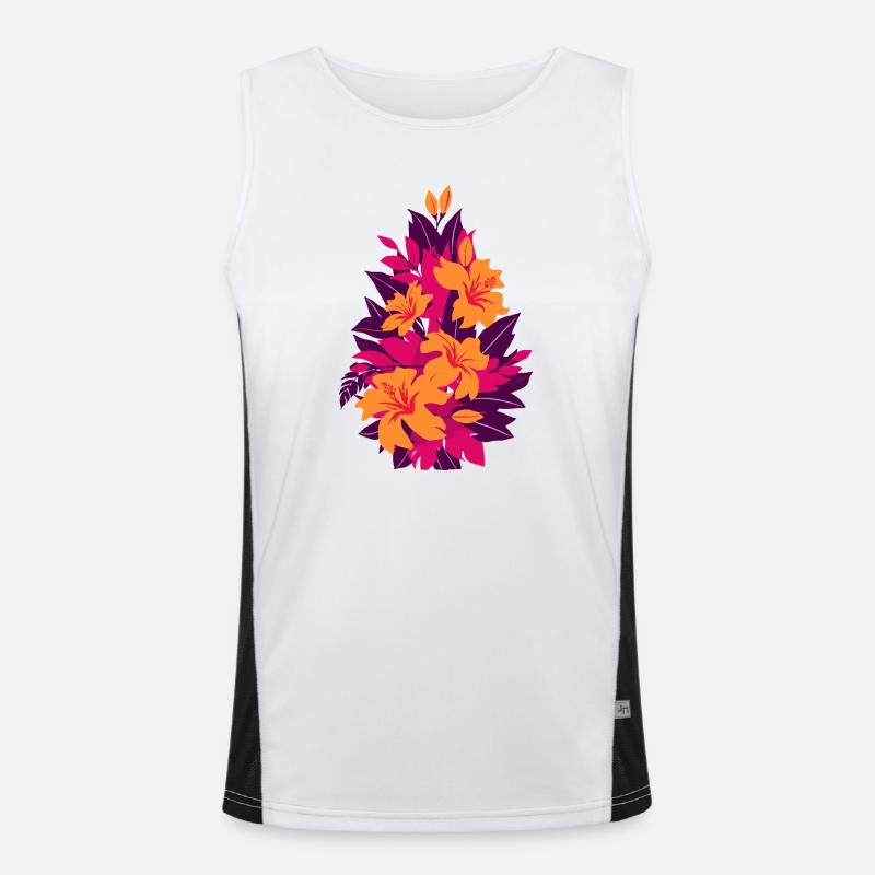 Fleurs de feu néon en hibiscus Débardeur respirant contrasté Homme 