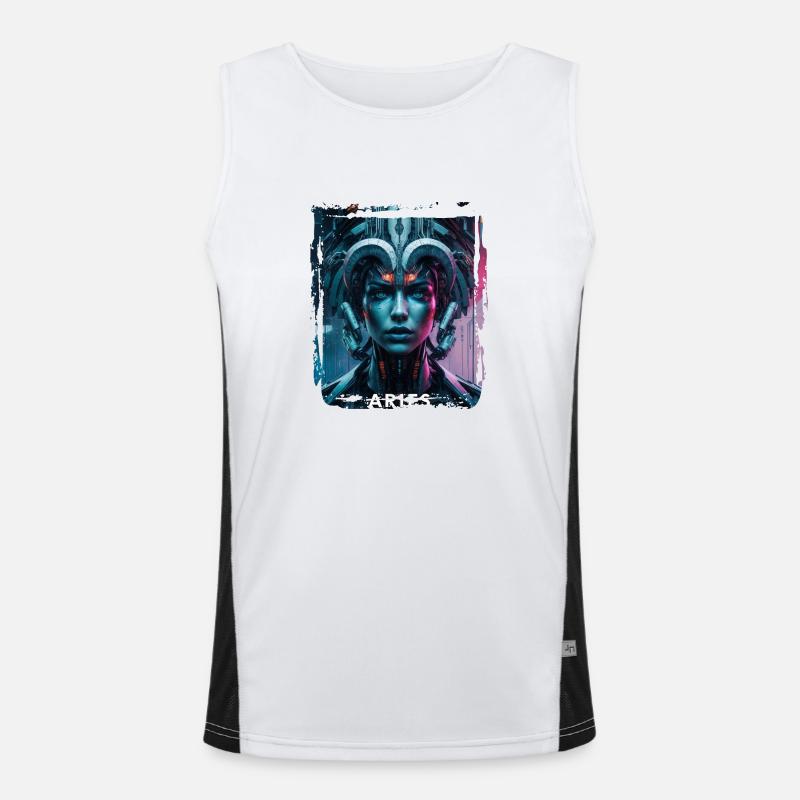 Sternzeichen Widder in der Cyberpunk-Ära Zukunft Funktionelles Kontrast-Tank Top für Männer 