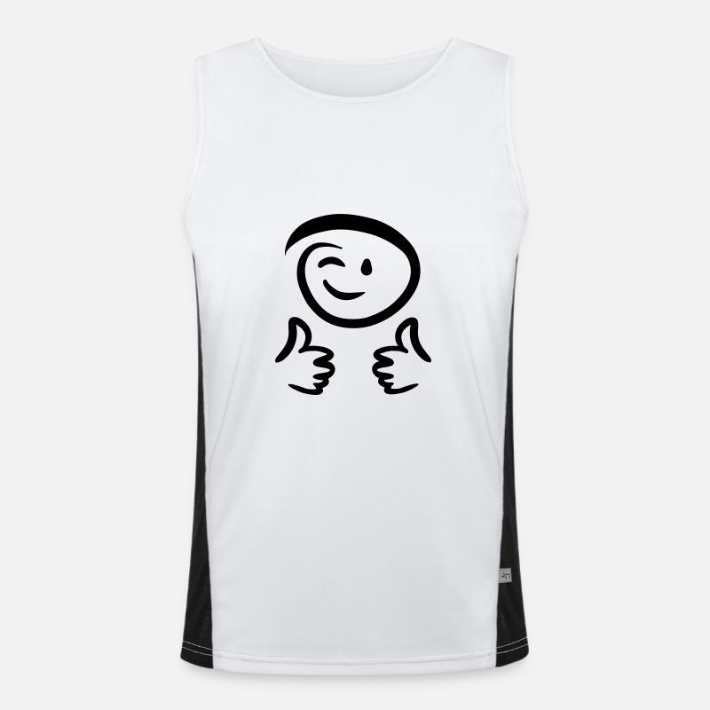 Face winks, shows two thumbs up. Emoticon. Men's Functional Contrast Tank Top 