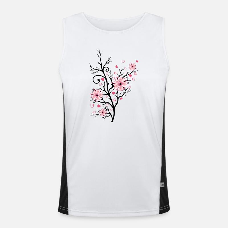 Cherry Tree Cherry Blossoms with Hearts Sakura Spring Men's Functional Contrast Tank Top 