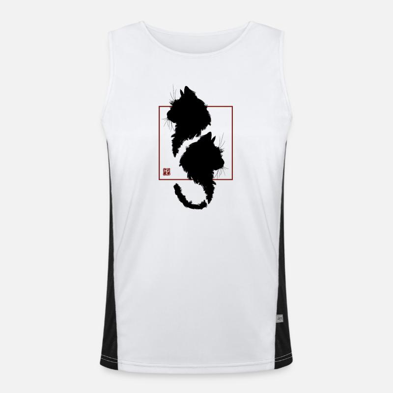 Minimalist red frame black cat japan Men's Functional Contrast Tank Top 