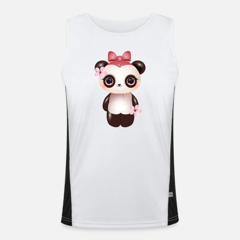Panda mignon avec nœud rose et fleur de cerisier Débardeur respirant contrasté Homme 