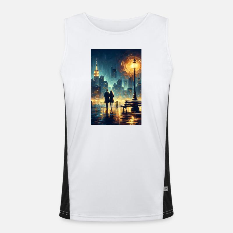 Liebesszene vor den Lichtern der Stadt Funktionelles Kontrast-Tank Top für Männer 