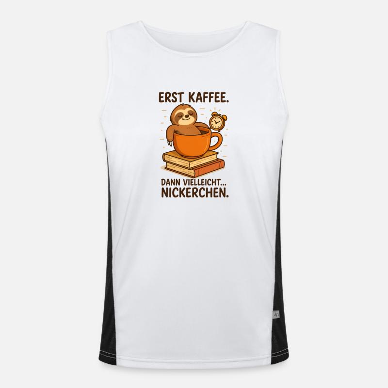 Erst Kaffee dann Nickerchen Faultier Comic Funktionelles Kontrast-Tank Top für Männer 