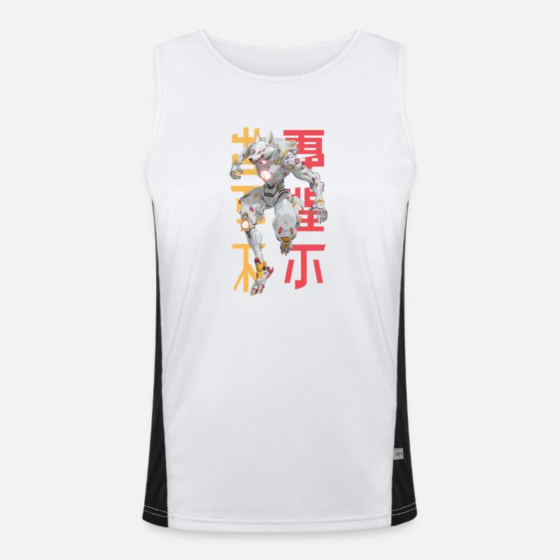 Futuristischer Wolf Mecha-Design Funktionelles Kontrast-Tank Top für Männer 