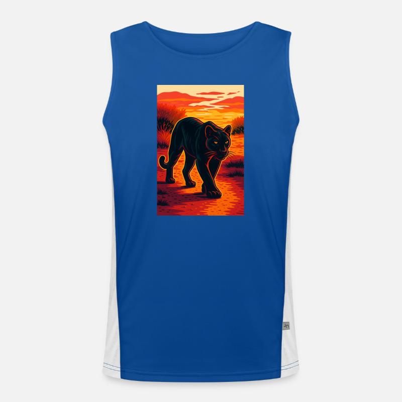 Sunset Black Jaguar Panther Illustration Men's Functional Contrast Tank Top 