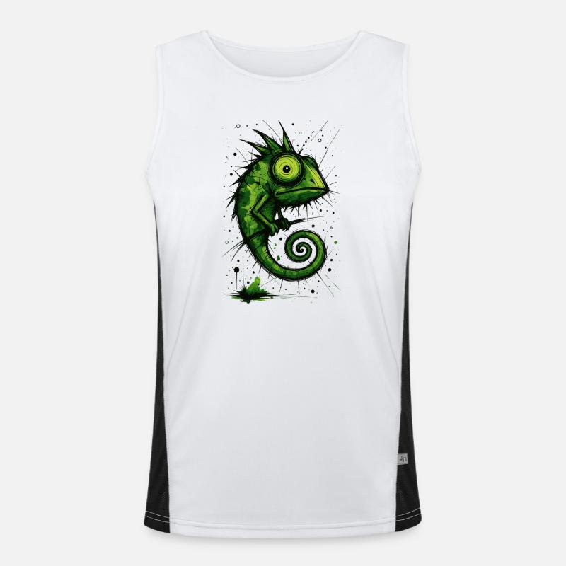 Funny chameleon with big eyes – splash Men's Functional Contrast Tank Top 