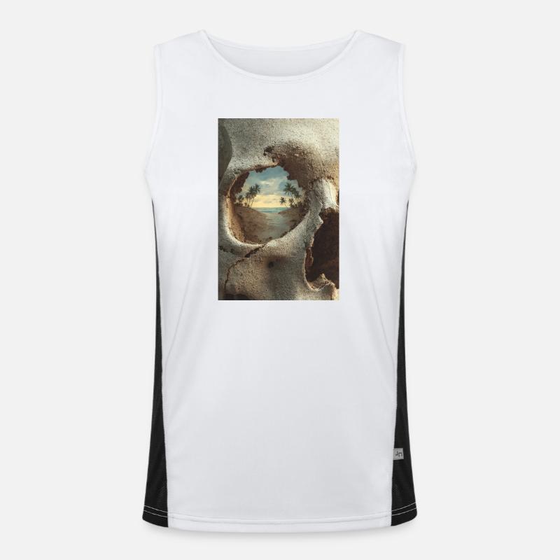 Tropical Island in Skull - Men's Functional Contrast Tank Top  - white/black