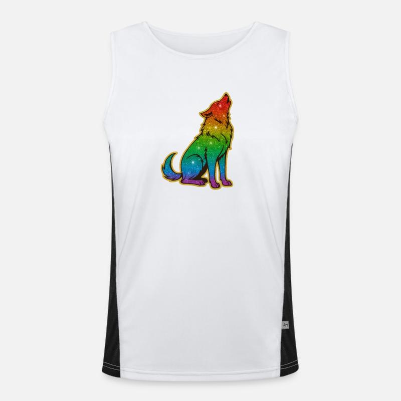 Howling Rainbow Wolf Glitter Silhouette Men's Functional Contrast Tank Top 