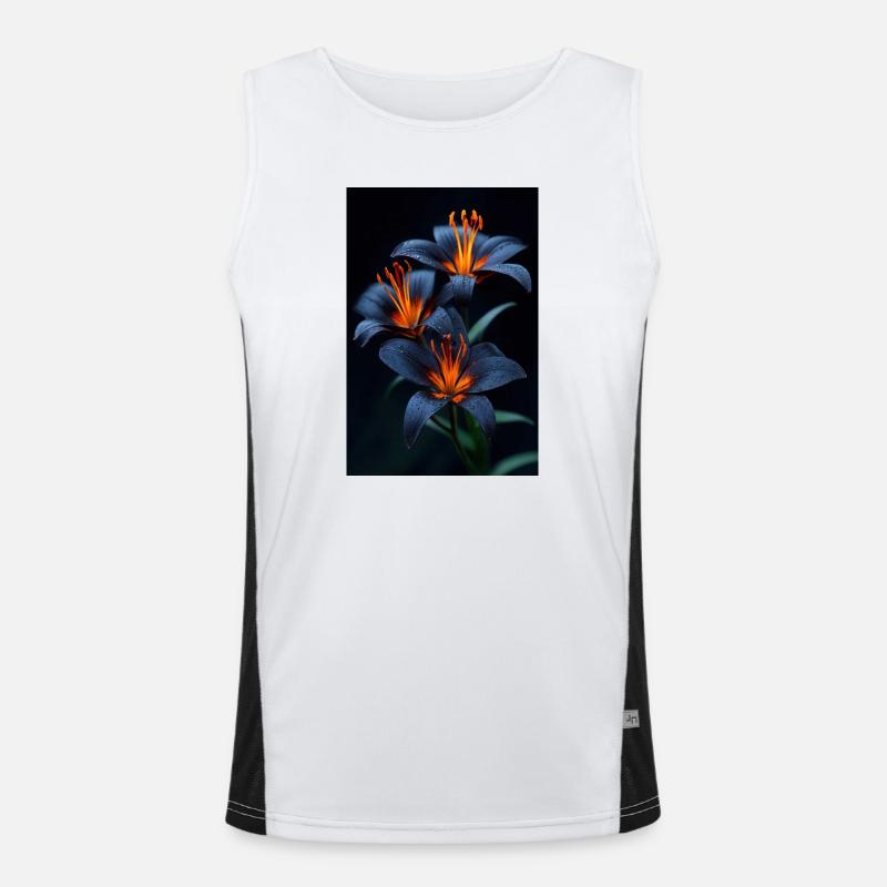 Lys bleus avec floraison nocturne centrale orange Débardeur respirant contrasté Homme 