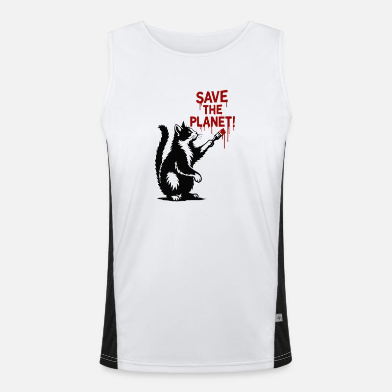 Planetenschutz Katze Kunst Funktionelles Kontrast-Tank Top für Männer 