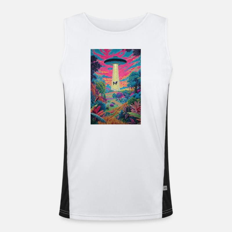 Psychedelic UFO Tower Cow Men's Functional Contrast Tank Top 