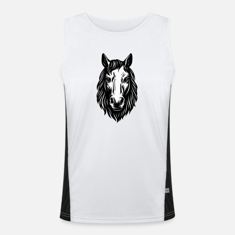 Pferdekopf Linienkunst Funktionelles Kontrast-Tank Top für Männer 