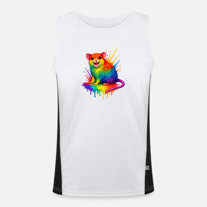 Regenbogen-Maus im Farbspritzer Funktionelles Kontrast-Tank Top für Männer 