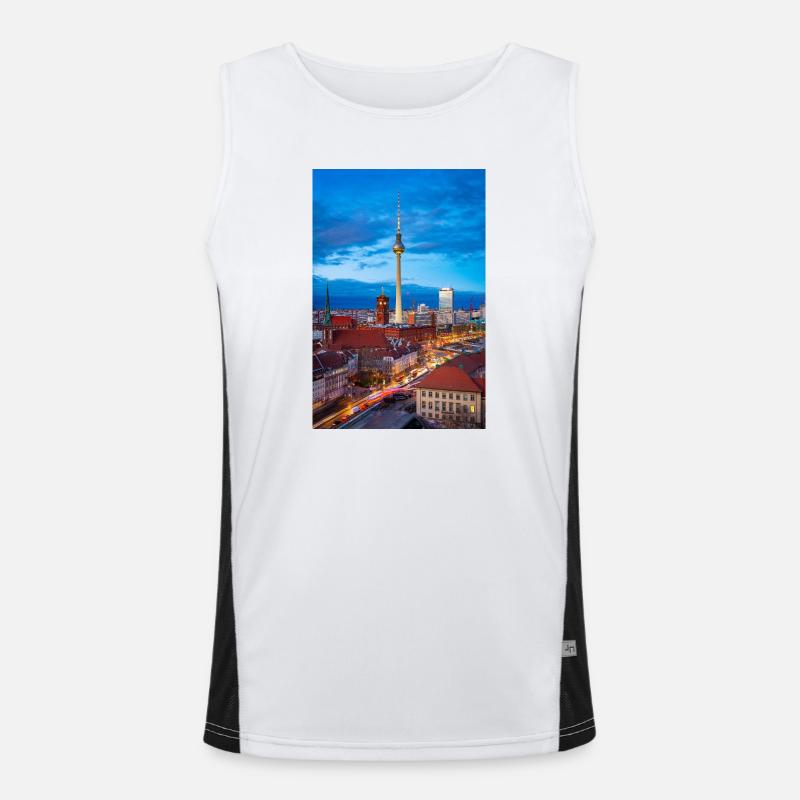 Berlin Skyline Abendlicht Funktionelles Kontrast-Tank Top für Männer 