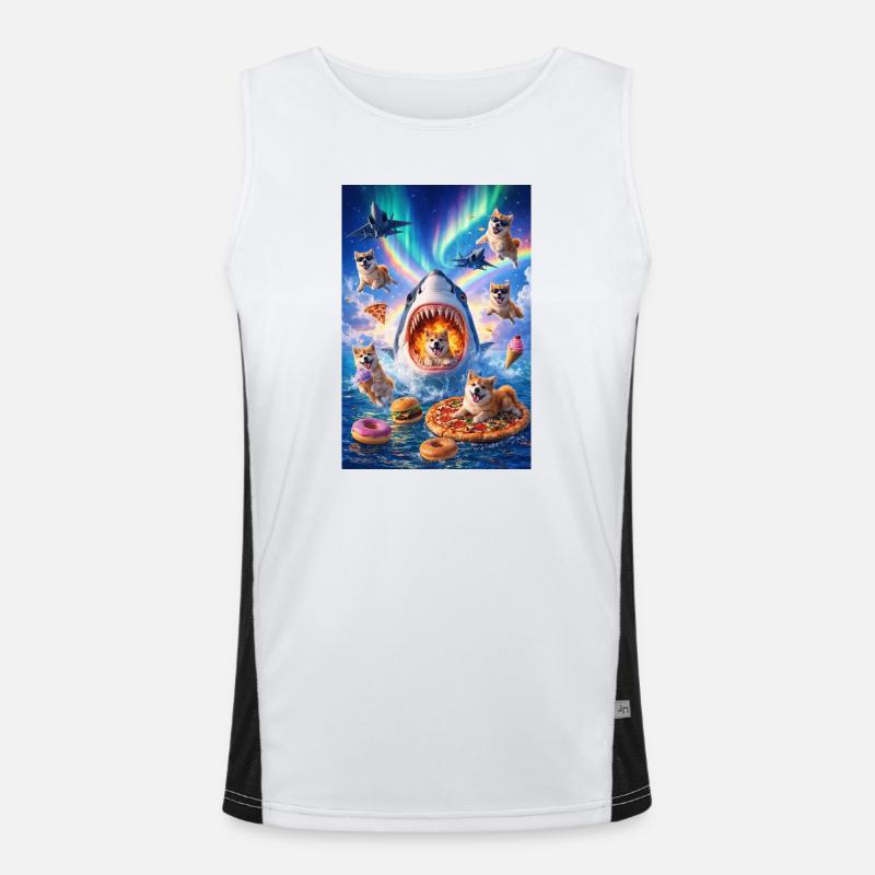 Requin avec pizza et chiens de l’espace Débardeur respirant contrasté Homme 