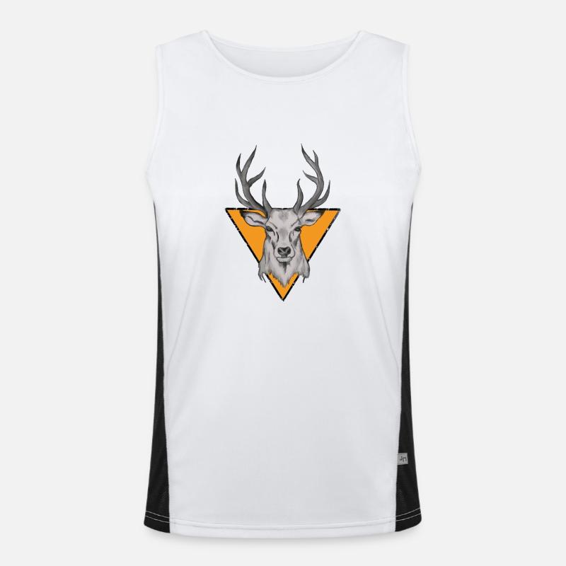 Deer head in orange triangle Men's Functional Contrast Tank Top 