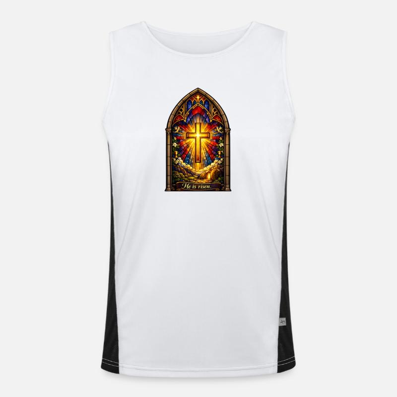 Resurrection He is Risen Easter Jesus Men's Functional Contrast Tank Top 