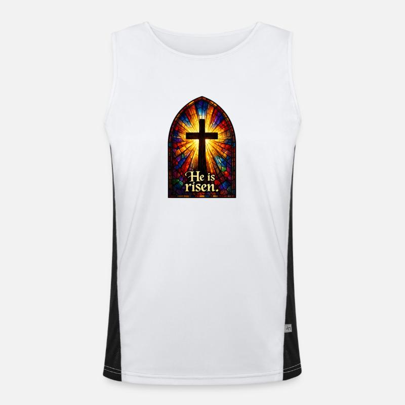 Resurrection He is Risen Easter Jesus - Men's Functional Contrast Tank Top  - white/black