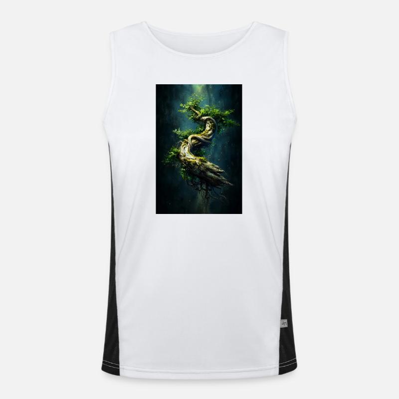 Spiral Verdant Tree in Dark Abyss - Men's Functional Contrast Tank Top - white/black