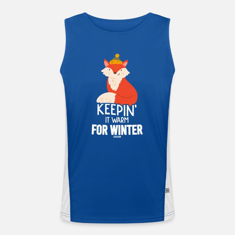 Red fox in winter with winter hat Men's Functional Contrast Tank Top 