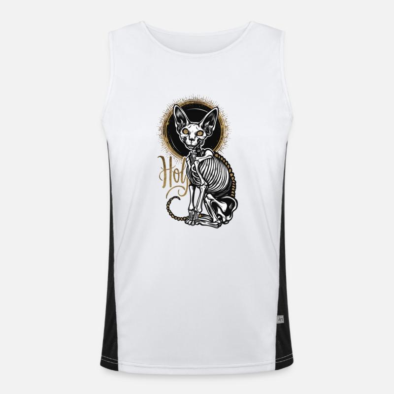 Cat Sphinx Skeleton Tattoo Men's Functional Contrast Tank Top 