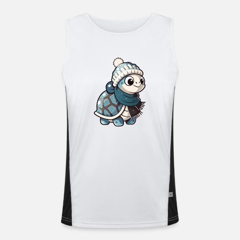 Tortue mignonne avec écharpe et chapeau à pompon. Débardeur respirant contrasté Homme 