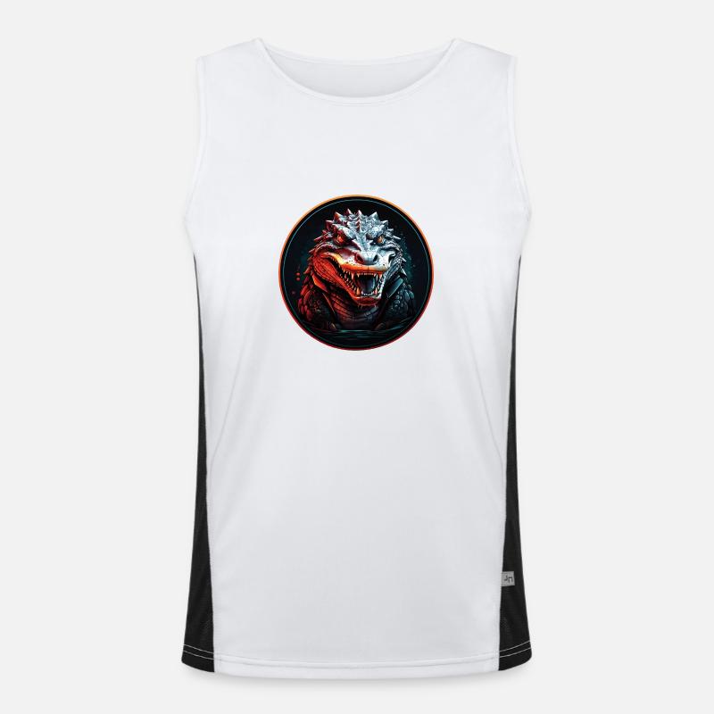Crocodile alligator with open mouth in circle area Men's Functional Contrast Tank Top 