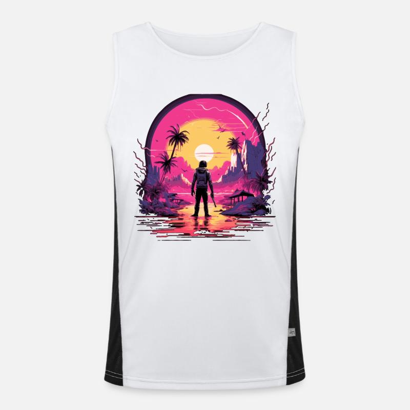 Visiting another planet synthwave 80s alien style Men's Functional Contrast Tank Top 