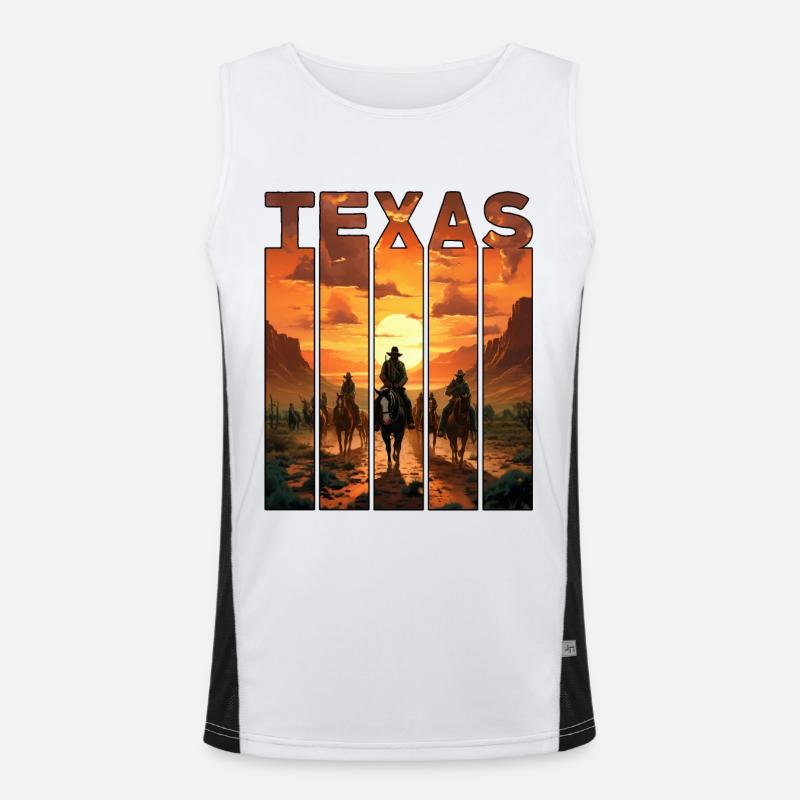 Balades à cheval à motif Texas dans le coucher du soleil Débardeur respirant contrasté Homme 